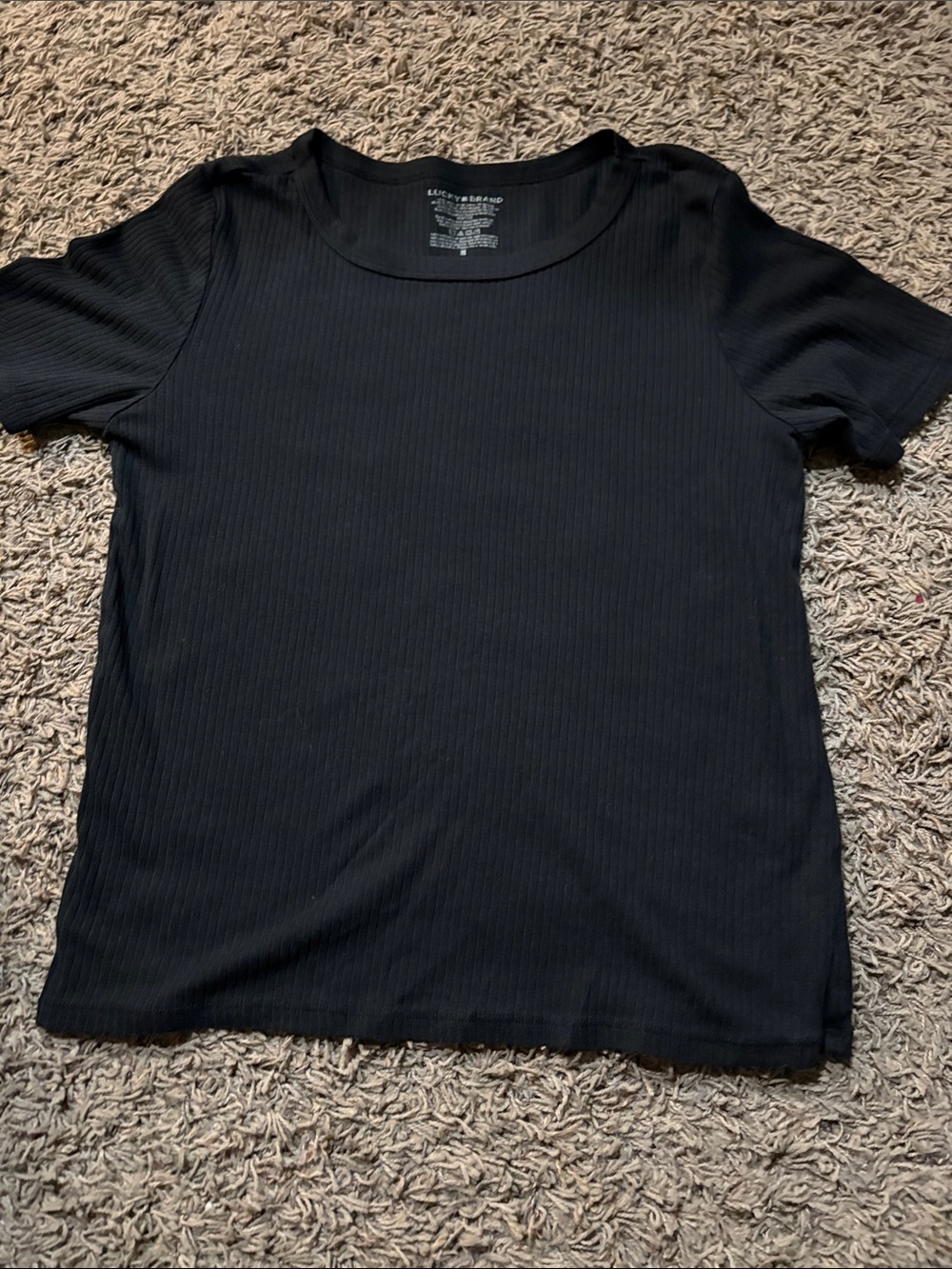 Lucky Brand Black Ribbed Short Sleeve Crewneck Tee